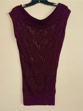 Y2K Arden B Burgundy Metallic Shimmer Boat Neck Mesh Knit Crochet Style Tank M